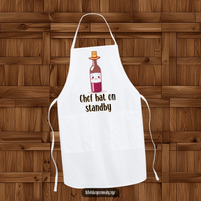 Funny wine hat apron with a cheerful bottle of wine wearing a tiny hat, adding style and humor to the kitchen.