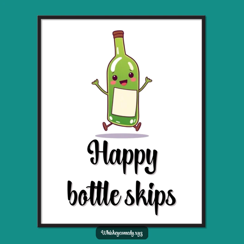 Funny Wine Bottle Digital Art: Happy Skip Fun, Instant Funny Gift Download