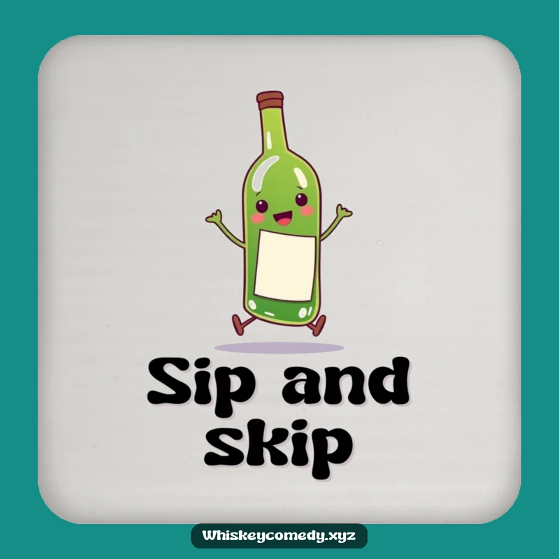 Funny Wine Bottle Coaster: Protect with Happy Skips, Cute Funny Gift