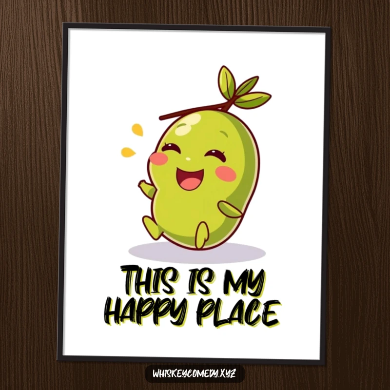 Funny poster print of a giggling olive joyfully rolling, adding a vibrant and humorous touch to any wall decor.