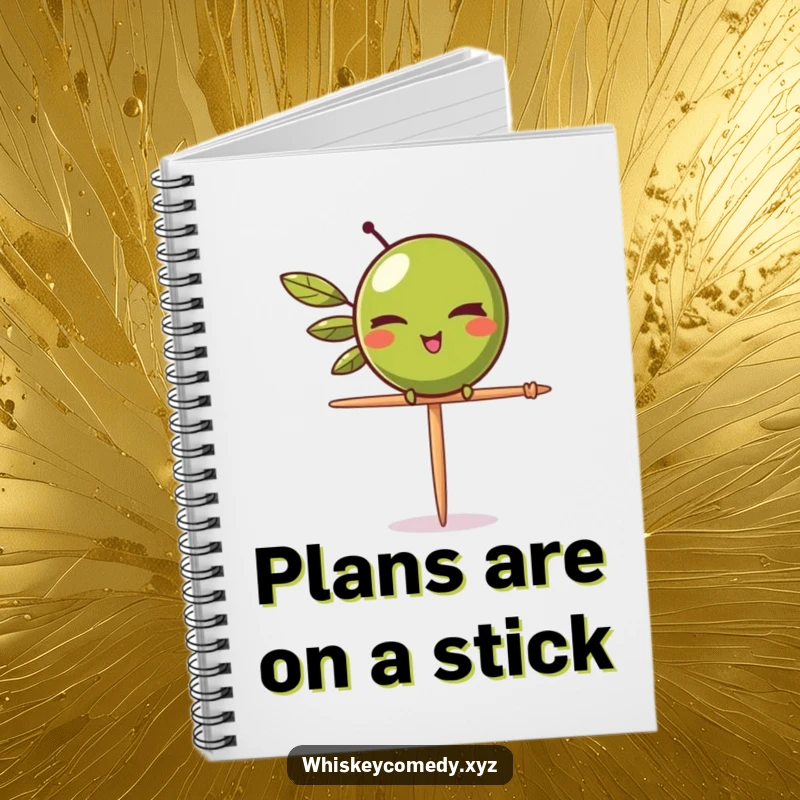 Funny olive wink notebook featuring a winking olive balancing on a toothpick, perfect for notes and witty observations.