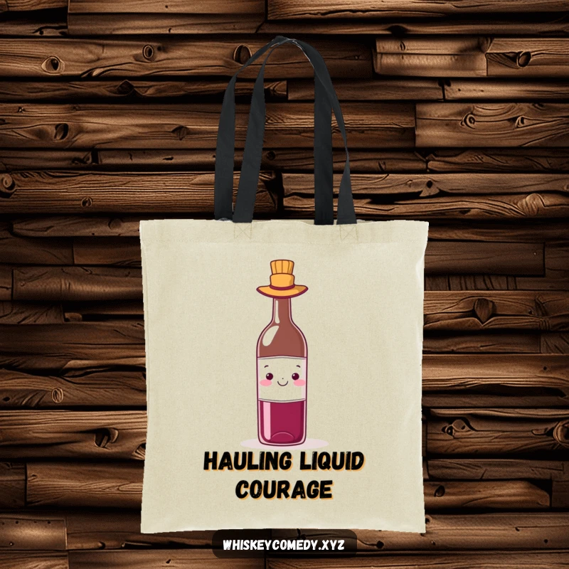 Funny wine hat tote bag showcasing a cheerful wine bottle wearing a miniature hat, ideal for carrying wine with flair.
